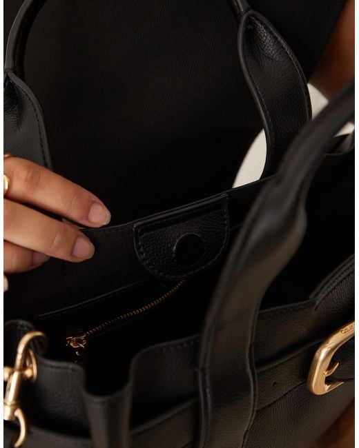 Calvin Klein Black Leather Buckle Mini Tote Bag