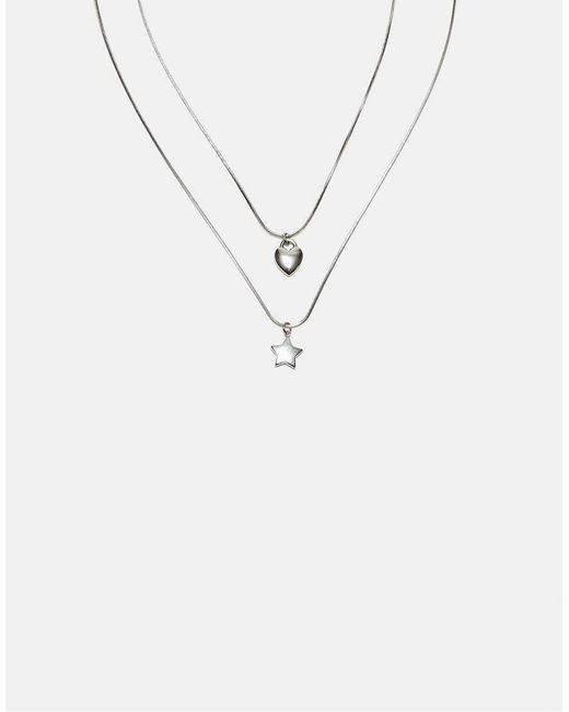 Stradivarius White Set Of 2 Waterproof Star & Heart Necklaces