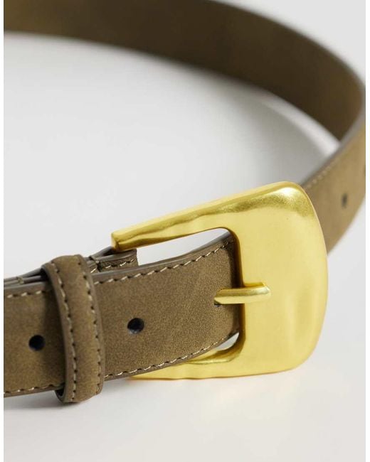 ASOS Green Faux Suede Waist And Hip Jeans Hammered Square Buckle Belt