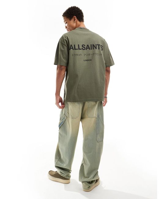 Camiseta caqui extragrande underground exclusiva en asos AllSaints de hombre de color Green