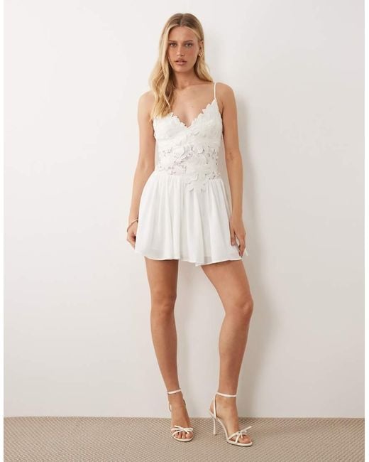 Abercrombie & Fitch White Strapless Lace Bridal Mini Dress