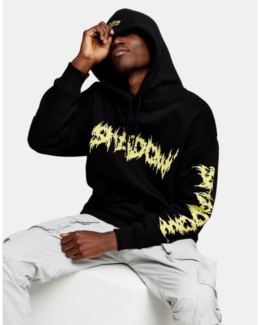 TOPMAN Shadow Print Hoodie in Black for 