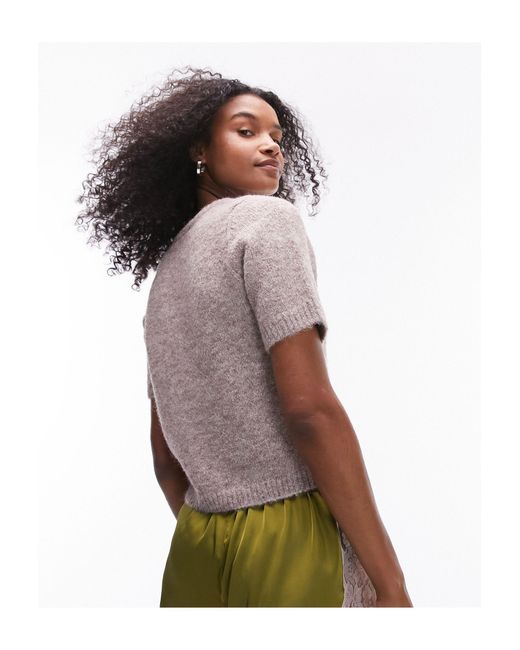 TOPSHOP Natural Knitted Fluffy T-shirt