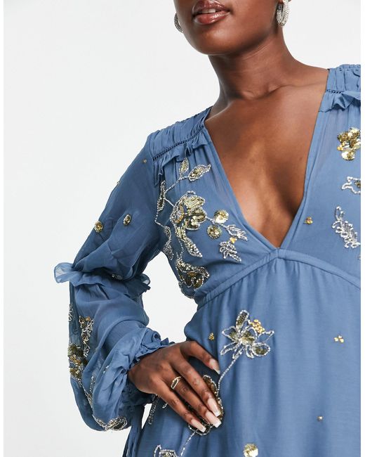 ASOS Blue A-line Midi Dress With Cluster Embellishment
