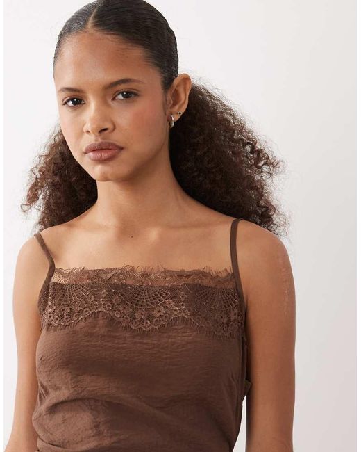 ASOS White Cami Lace Applique Crushed Satin Mini Dress