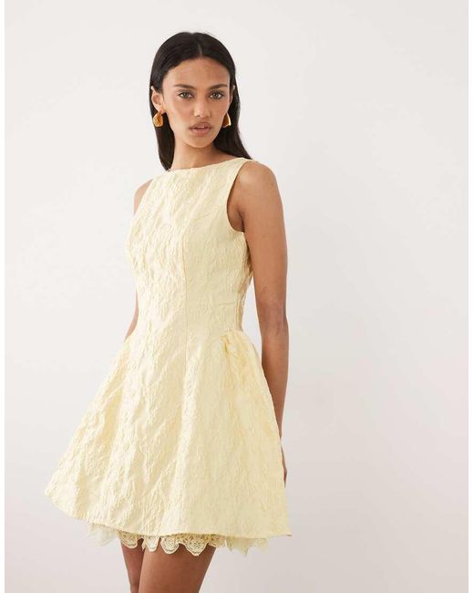 Sister Jane Natural Jacquard Boat Neck Volume Lace Underskirt Mini Dress