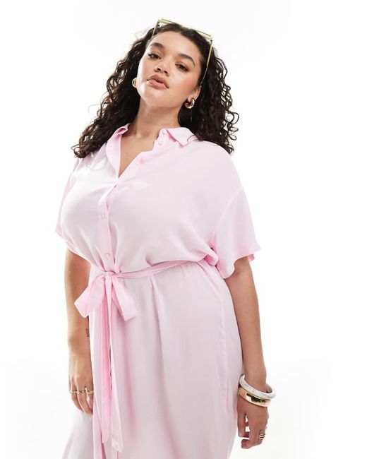 Vestido Camisero Midi Rosa Con Cinturón Anudado De Vero Moda de color Pink