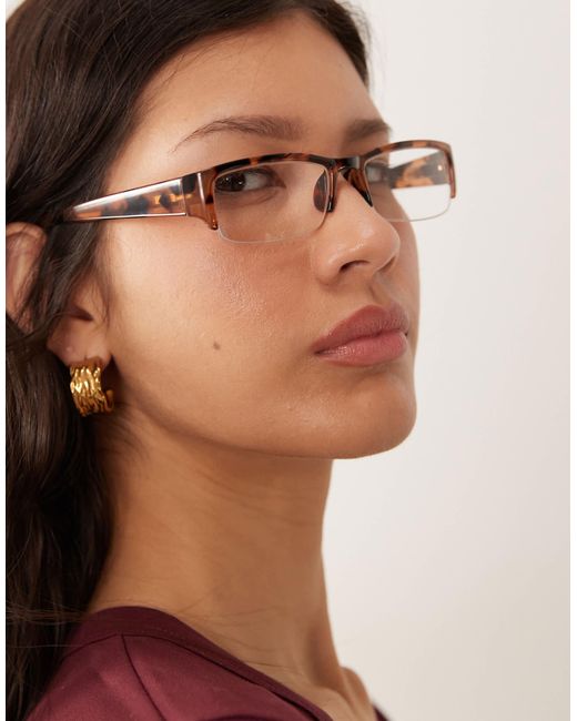 ASOS Brown Half Frame Square Glasses