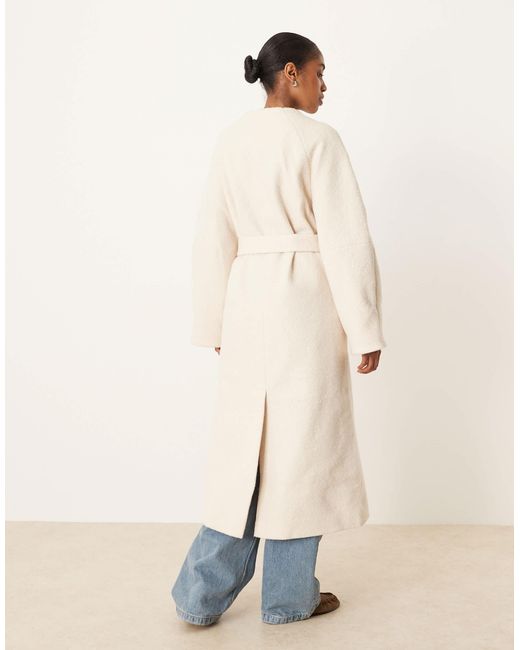 ASOS Natural Collarless Boucle Longline Formal Coat