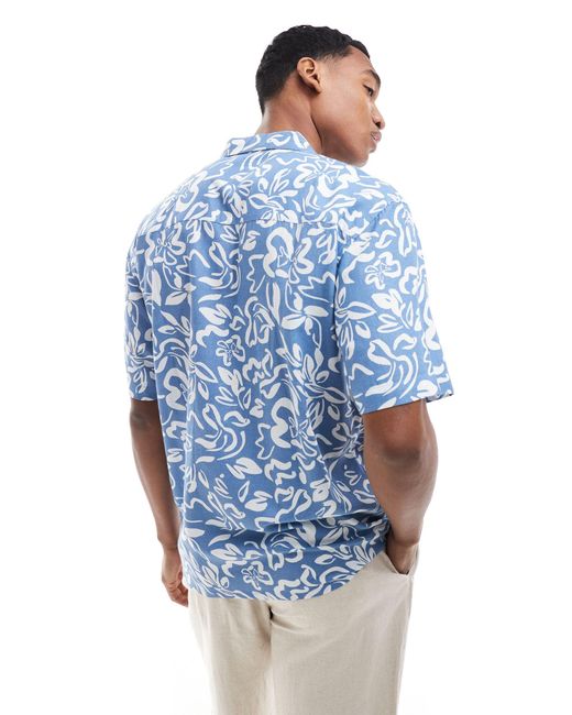 Threadbare Blue Short Sleeve Printed Revere Collar Shirt for men