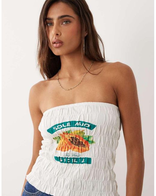 The Frolic Blue Exclusive Bandeau Shirred Papaya Graphic Top