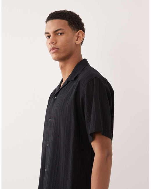 Jack & Jones Black Textured Shirt With Short Sleeves for men