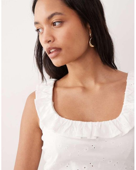 ASOS White Frill Detail Scoop Neck Broderie Vest