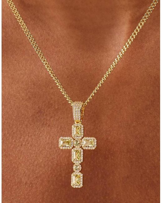 CERNUCCI Metallic Iced Gemstone Cross Cuban Necklace