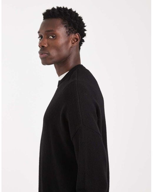 ASOS Black Oversized Knitted Wool-blend Crew Neck Jumper for men