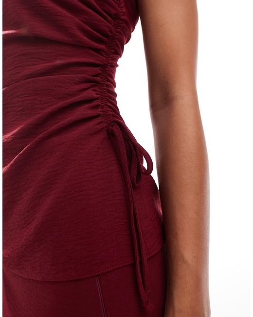Top Con Escote Palabra De Honor Y Detalle De Lateral Fruncido De (Parte De Un Conjunto)-Rojo ASOS de color Red
