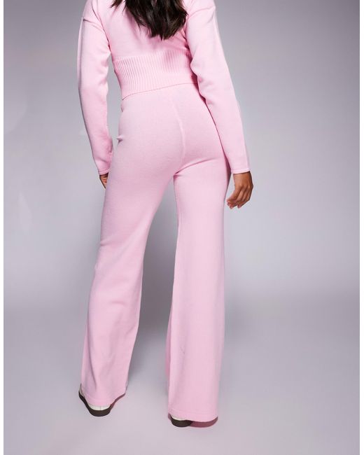 Aria Cove Pink Knitted Boxer Style Button Detail Wide Leg Trouser Co-ord