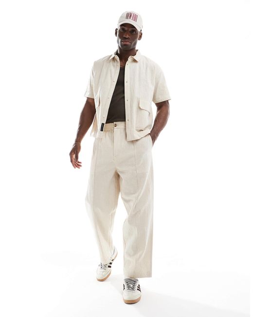Native Youth Natural Relaxed Linen Trousers With Cornelli Embroidery Co-ord for men