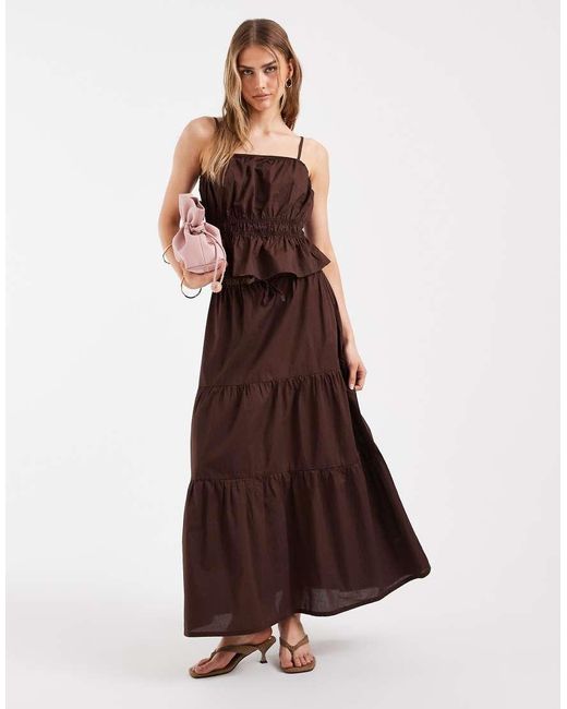Pieces Brown Shirred Waist Cotton Poplin Cami Top