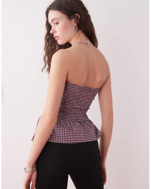 Motel Pink Soter Button Through Gingham Bandeau Top