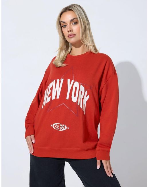 Yours Clothing Red 'New York' Slogan Sweatshirt