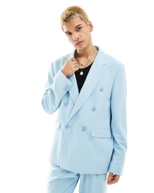 Viggo – zidan – zweireihiges, gemustertes oversize-anzugjackett in Blue für Herren