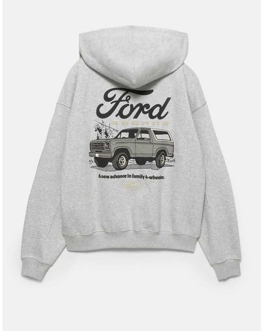 Pull&Bear Gray Ford Zip-up Hoodie for men