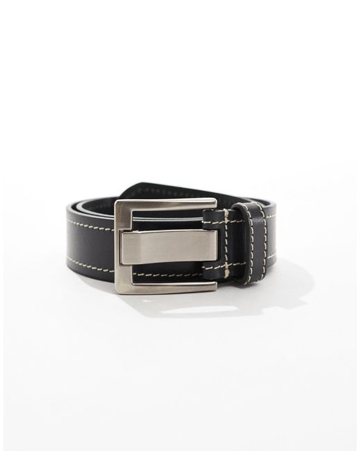 ASOS Gray Leather Belt With Contrast Stitch for men