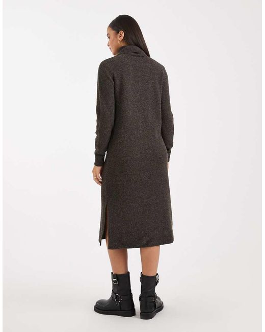 Vero Moda Brown Soft Knitted Roll Neck Midi Dress