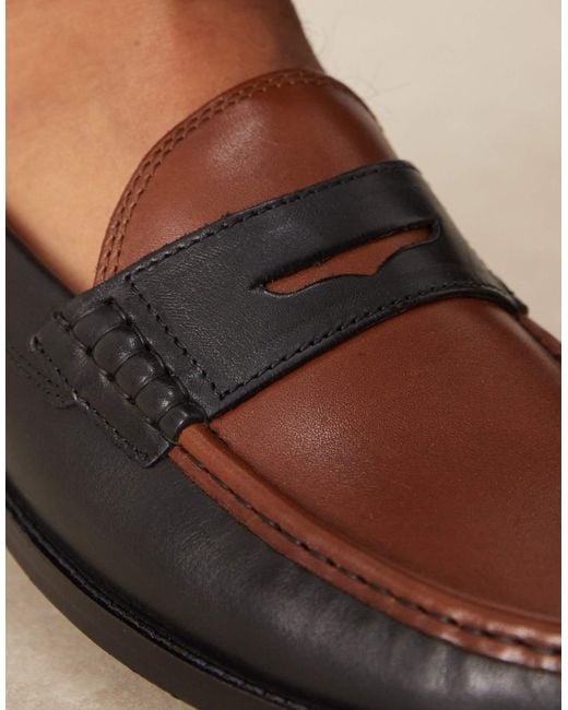 ASOS – pennyloafer aus leder in Black für Herren