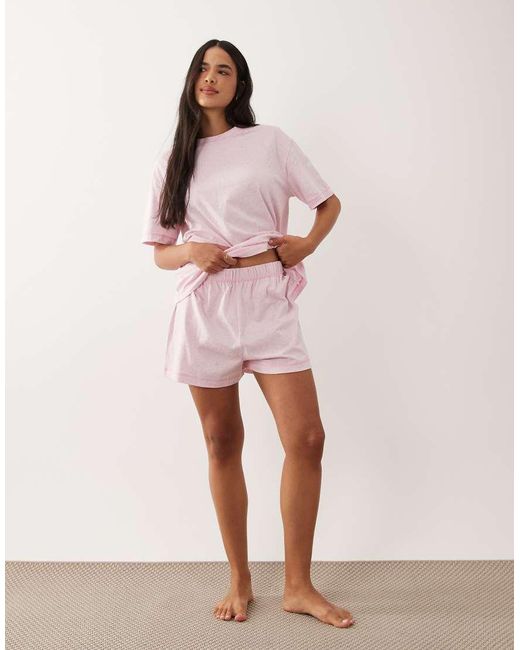 ASOS Pink Oversized Tee And Shorts Pajama Set With Contrast Overlock Stitch