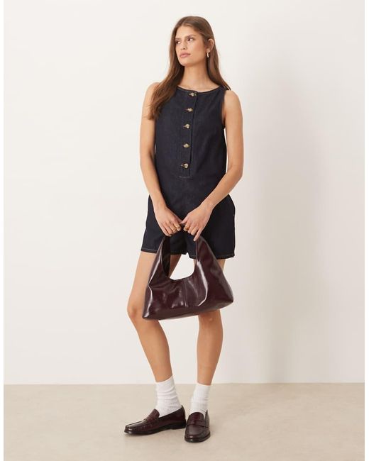 ASOS Blue Denim Button Front Playsuit