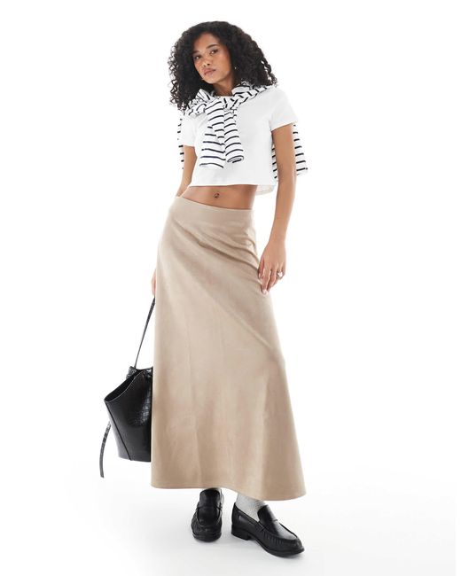 ONLY Natural Faux Suede Maxi Skirt