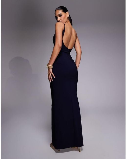 Vesper Blue Bengaline V Neck Cami Low Back Maxi Dress