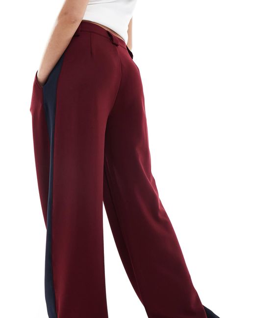 ASOS Red Wide Leg Trouser With Contrast Panel