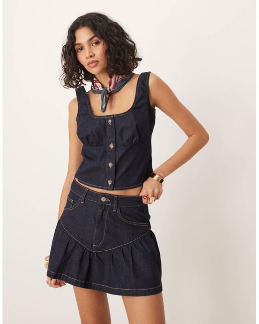 ASOS Blue Denim Under Bust Seam Corset Top
