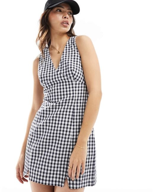 Tommy Hilfiger White – minikleid mit riemchenträgern und vichy-karo