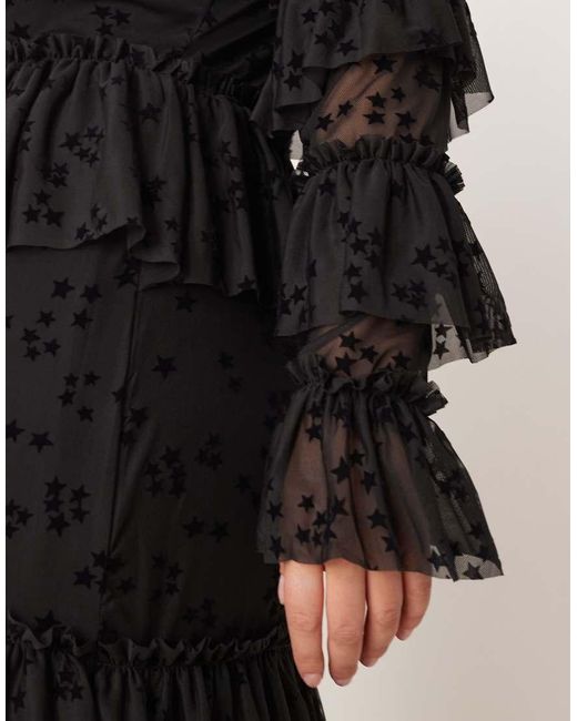 Never Fully Dressed Black Star Devoree Ruffle Maxi Dress