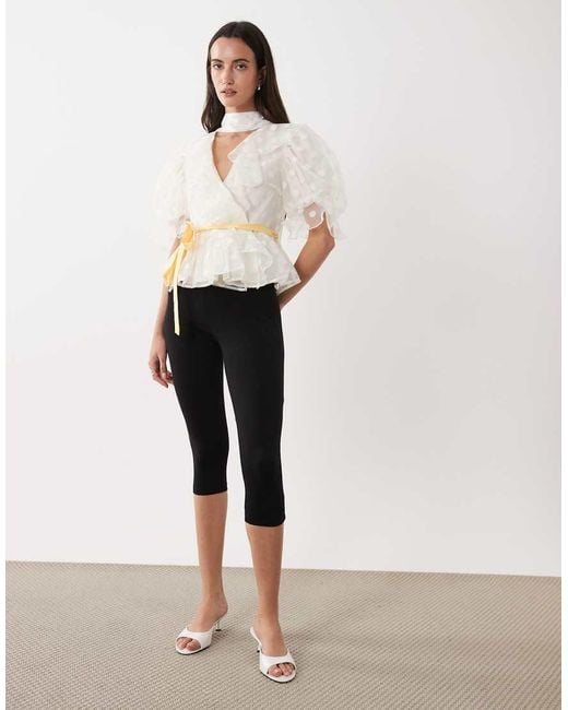Sister Jane White Dream Cotton Blend Polka Dot Organza Puff Sleeve Wrap Top