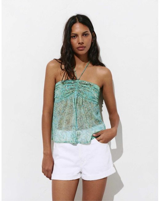 Top froncé orné Pull&Bear en coloris Green