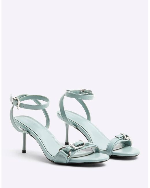River Island Blue Buckle Detail Heeled Sandal
