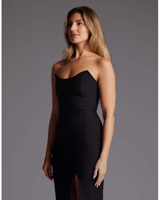 Vesper Gray Strapless Bodycon Maxi Dress With Thigh Split