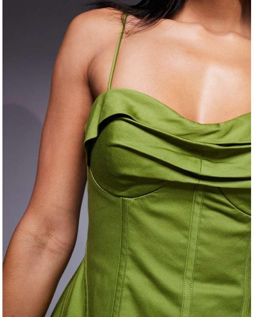 ASOS Green Cotton Sateen Midi Dress