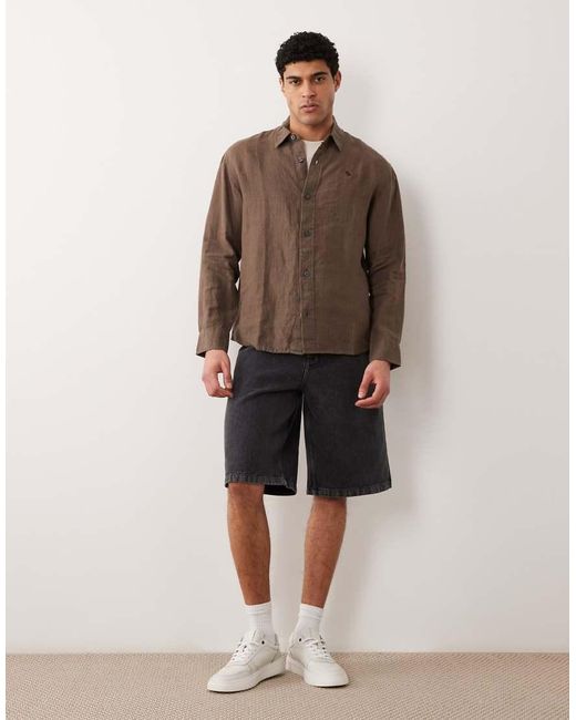 Abercrombie & Fitch Brown 100% Linen Long Sleeve Shirt for men