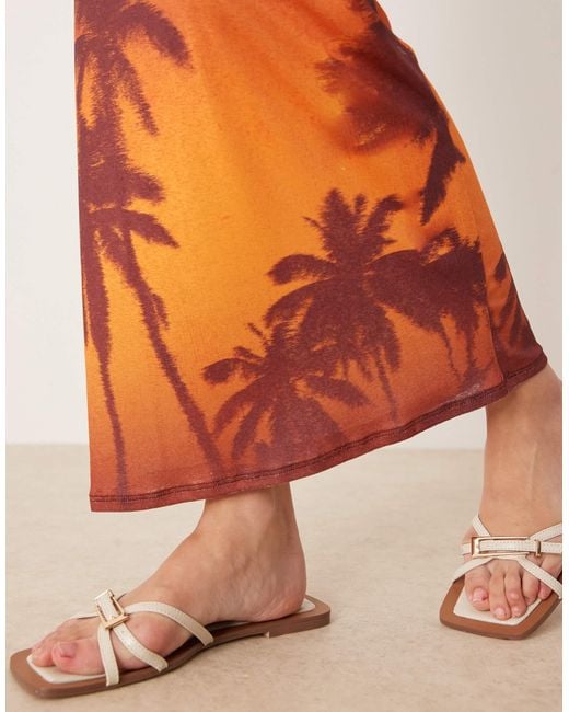 ASOS Multicolor Mesh Midi Skirt With Bahamas Palm Print