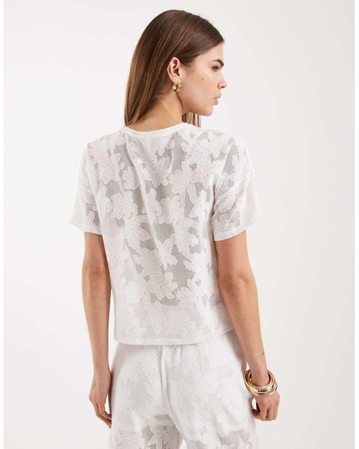 ONLY White Boxy Lace T-shirt Co-ord