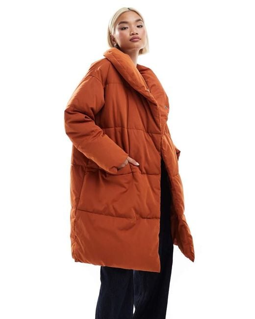 Monki Orange Padded Mid Length Coat