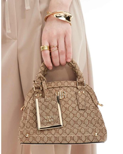 Borsa Piccola Con Monogramma di River Island in Natural