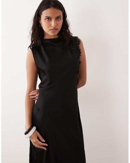 Mango Black High Neck Lace Detailing Sleeveless Maxi Dress