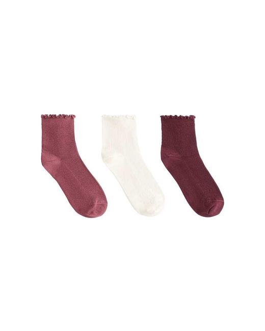 Oysho Red 3 Pairs Of Cotton Blend Quarter Socks With Curled Edge